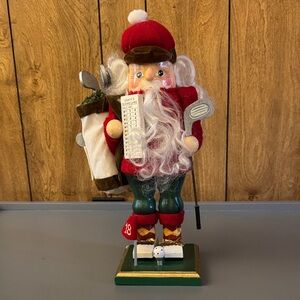 Festive Santa Golfer Nut Cracker 14” - Red and Green 18th hole
